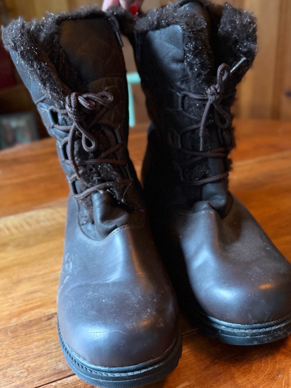 Brown Leather Lace-Up Winter Boots with zipper on sides 12w
